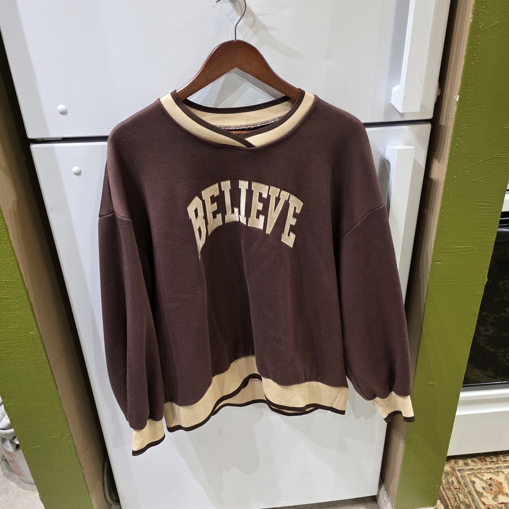Brown and Cream Women's Sweater